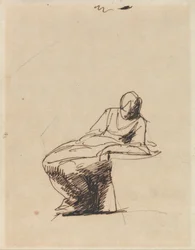 Eine sitzende Frau